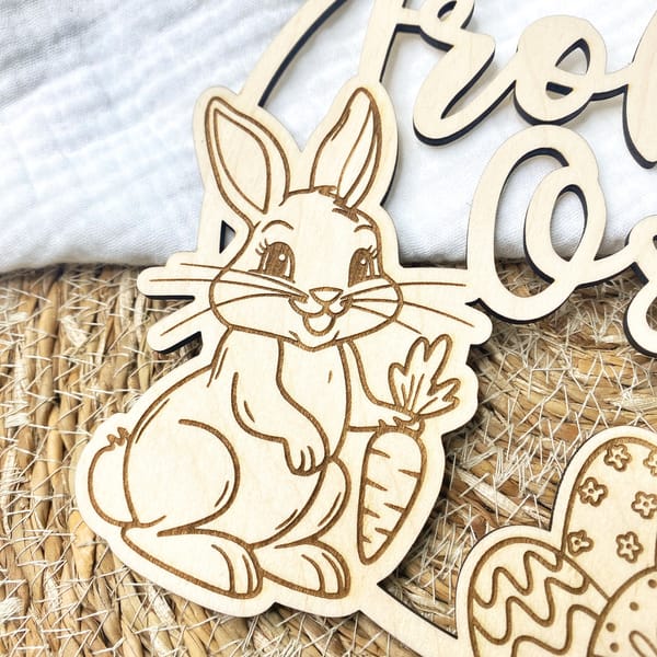 Osterkranz Holz Frohe Ostern, Türkranz Osterhase, Fensterbild Ostern, Holz Anhänger Osterdeko