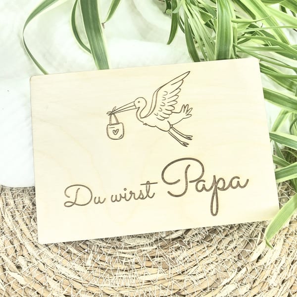 Schwangerschaftsverkündung Papa Holzschild – Du wirst Papa – Geschenk zur Schwangerschaft aus Holz mit Storch Gravur