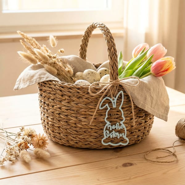 Osterkorb Anhänger Hase „Frohe Ostern“ | Osterhase Deko | Osteranhänger Pastell | Ostergeschenk | Osterdeko 3D Druck