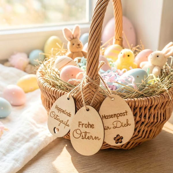 Ostergruß Anhänger aus Holz – 3er Set – Osterkorb Dekoration – Ostergeschenk – handgemacht