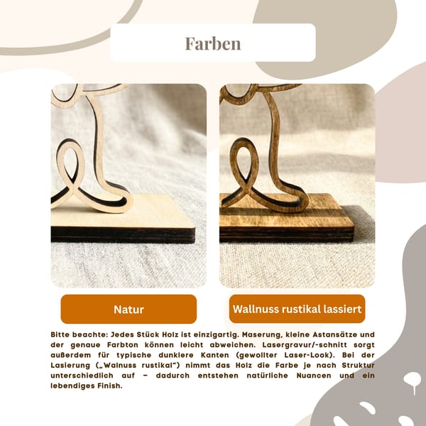 Line Art Hund aus Holz mit Holzplattform – moderne Hunde-Deko, Geschenk für Hundeliebhaber, optional personalisierbar, handgemacht