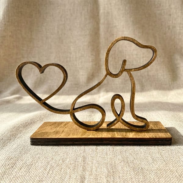 Line Art Hund aus Holz mit Holzplattform – moderne Hunde-Deko, Geschenk für Hundeliebhaber, optional personalisierbar, handgemacht