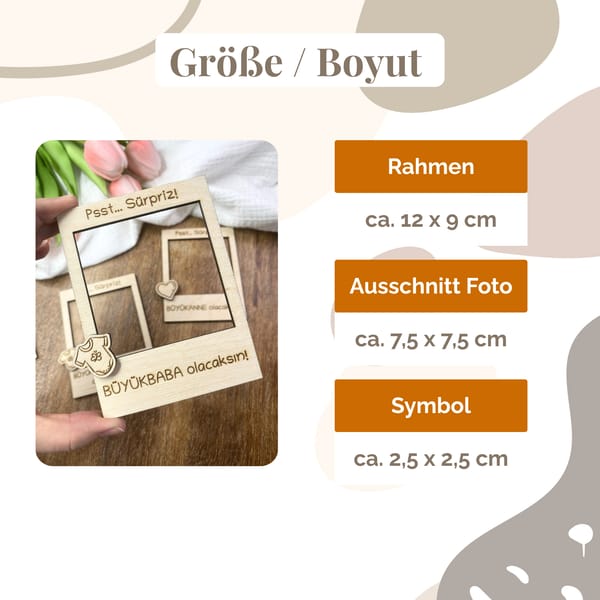Schwangerschaft verkünden: Polaroid Holzrahmen fürs Ultraschallbild (12×9)| Türkisch: „Baba olacaksın“