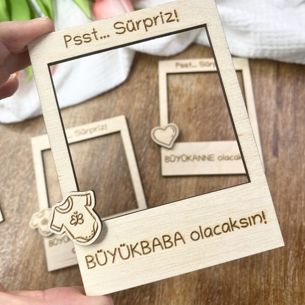 Schwangerschaft verkünden: Polaroid Holzrahmen fürs Ultraschallbild (12×9)| Türkisch: „Baba olacaksın“