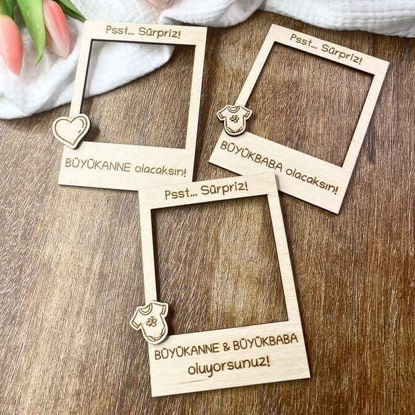 Schwangerschaft verkünden: Polaroid Holzrahmen fürs Ultraschallbild (12×9)| Türkisch: „Baba olacaksın“