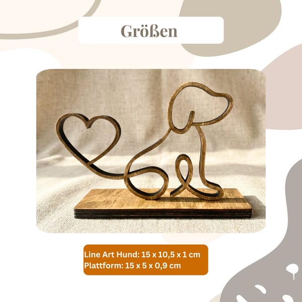 Line Art Hund aus Holz mit Holzplattform – moderne Hunde-Deko, Geschenk für Hundeliebhaber, optional personalisierbar, handgemacht