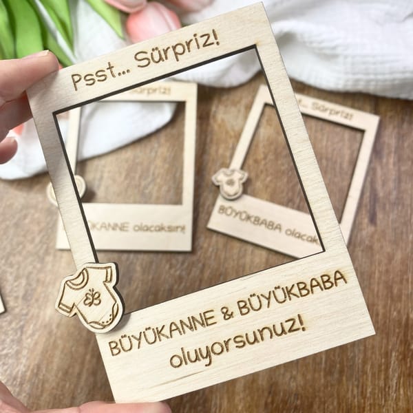 Schwangerschaft verkünden: Polaroid Holzrahmen fürs Ultraschallbild (12×9)| Türkisch: „Baba olacaksın“