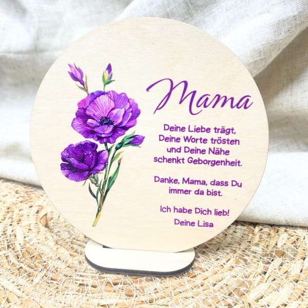 Muttertagsgeschenk personalisiert für Mama mit Spruch & Blumenmotiv | Geschenk Oma Holzschild mit Standfuß | Deko Aufsteller Geburtstag