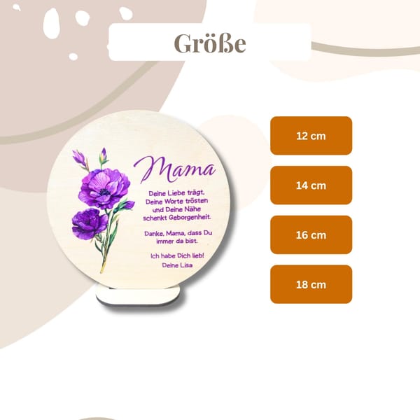 Muttertagsgeschenk personalisiert für Mama mit Spruch & Blumenmotiv | Geschenk Oma Holzschild mit Standfuß | Deko Aufsteller Geburtstag