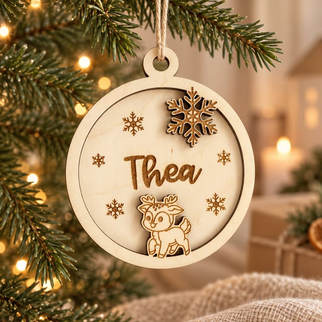 Weihnachtsbaumschmuck personalisiert mit Namen – Christbaumanhänger Holz – personalisierte Weihnachtsdeko mit Kindermotiv