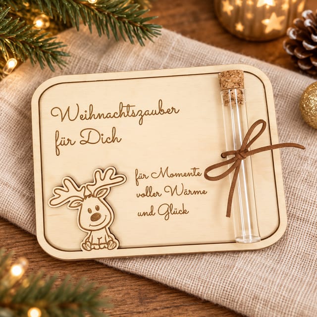 Geldgeschenk Weihnachten Holz Reagenzglas, personalisiertes Weihnachtsgeschenk Gravur, Gutschein Verpackung, Geschenkidee, 16x12 cm