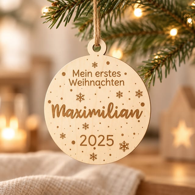 Christbaumkugel personalisiert - Mein erstes Weihnachten - Weihnachtsbaumanhänger aus Holz - Weihnachtsbaumschmuck - Weihnachtsbaumkugel