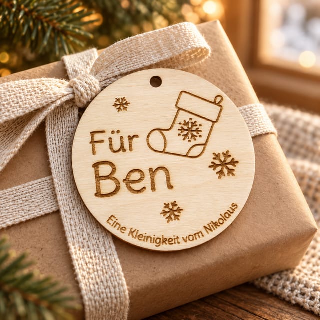 Nikolaus Geschenkanhänger personalisiert – Holzanhänger mit Name – Weihnachtsgeschenk Kinder – Geschenkidee Nikolaustag