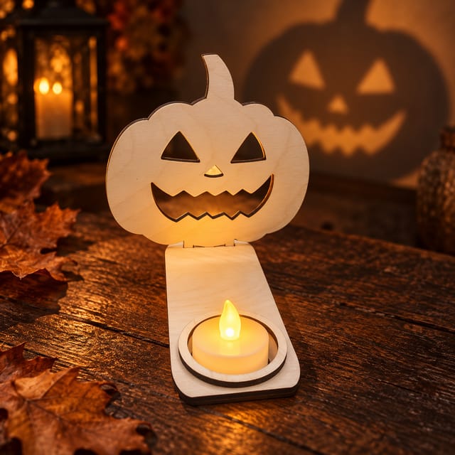 Halloween-Teelichthalter aus Holz