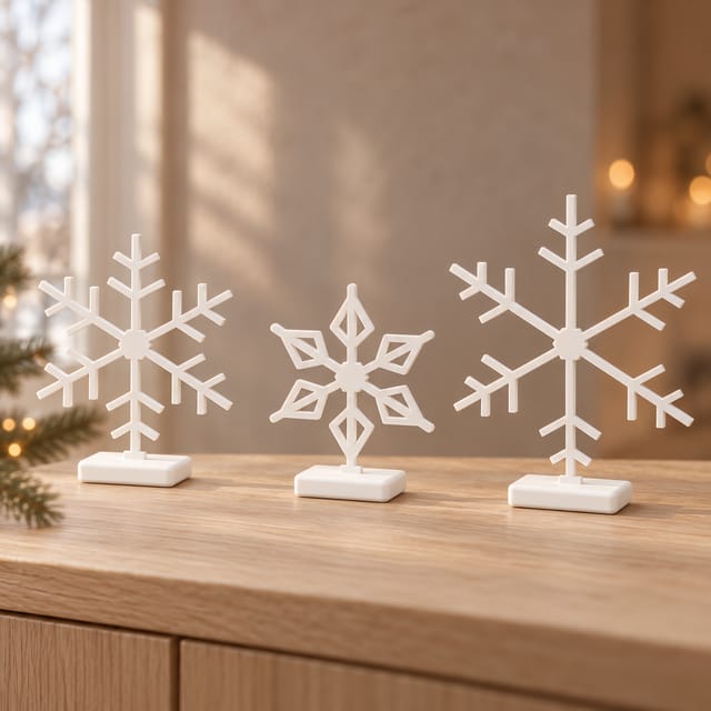 Schneeflocken-Aufsteller – 3er-Set als STL & 3MF für den 3D-Druck
