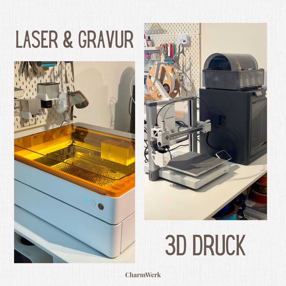 Unser Laser für Gravuren und unsere 3D-Drucker in der CharmWerk-Werkstatt