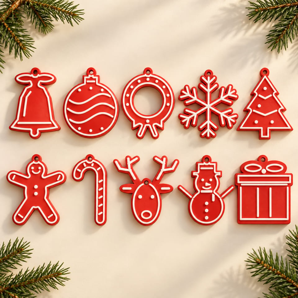 Winter Icing – 10 zweifarbige Weihnachtsanhänger | STL & 3MF