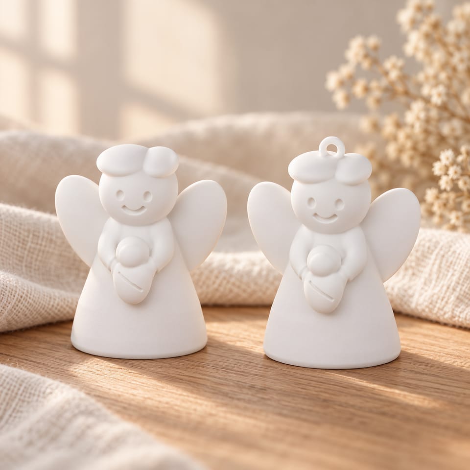 Schutzengel mit Wickelbaby – STL & 3MF, mit und ohne Öse