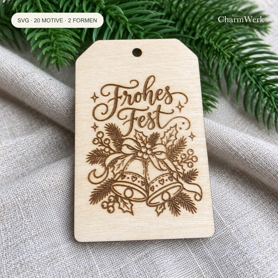 Weihnachtliche Geschenkanhänger – 20 Motive in 2 Formen als SVG-Laserdateien