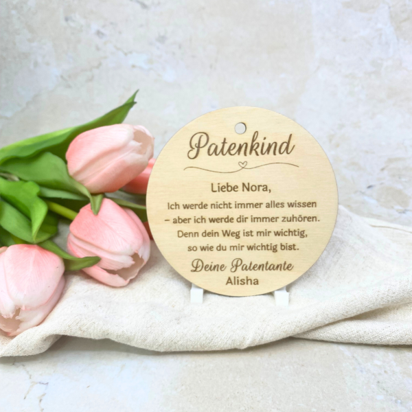 Personalisiertes Taufgeschenk Patenkind – Holzschild mit Gravur – Geschenk Patenonkel Patentante – Namensschild zur Taufe Geburt