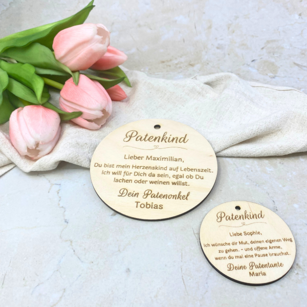 Personalisiertes Taufgeschenk Patenkind – Holzschild mit Gravur – Geschenk Patenonkel Patentante – Namensschild zur Taufe Geburt
