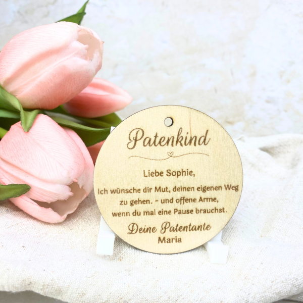 Personalisiertes Taufgeschenk Patenkind – Holzschild mit Gravur – Geschenk Patenonkel Patentante – Namensschild zur Taufe Geburt