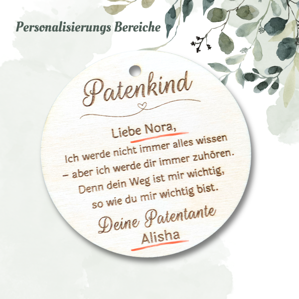 Personalisiertes Taufgeschenk Patenkind – Holzschild mit Gravur – Geschenk Patenonkel Patentante – Namensschild zur Taufe Geburt