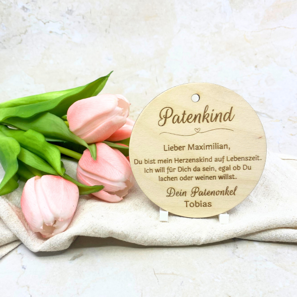 Personalisiertes Taufgeschenk Patenkind – Holzschild mit Gravur – Geschenk Patenonkel Patentante – Namensschild zur Taufe Geburt