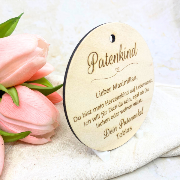 Personalisiertes Taufgeschenk Patenkind – Holzschild mit Gravur – Geschenk Patenonkel Patentante – Namensschild zur Taufe Geburt