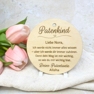 Personalisiertes Taufgeschenk Patenkind – Holzschild mit Gravur – Geschenk Patenonkel Patentante – Namensschild zur Taufe Geburt