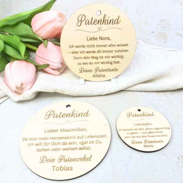 Personalisiertes Taufgeschenk Patenkind – Holzschild mit Gravur – Geschenk Patenonkel Patentante – Namensschild zur Taufe Geburt