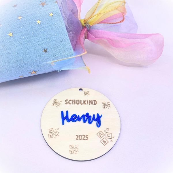 Einschulung Schultüten Anhänger Holz personalisiert Schulkind 2025 - verschiedene Motive – Schule Geschenk mit Name in 3D – Deko Schulanfang