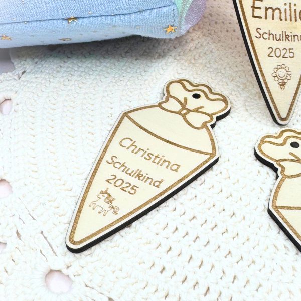 Einschulung - Schultüten Anhänger personalisiert Holz – Schulkind 2025 – Geschenk Schulanfang – Namensschild mit Symbol – Deko Erstklässler