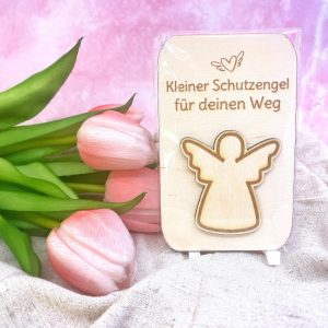 Schutzengel Holz Geschenk personalisiert – kleines Mitbringsel Mutmacher Glücksbringer – Geschenkidee Taufe Prüfung Abschied