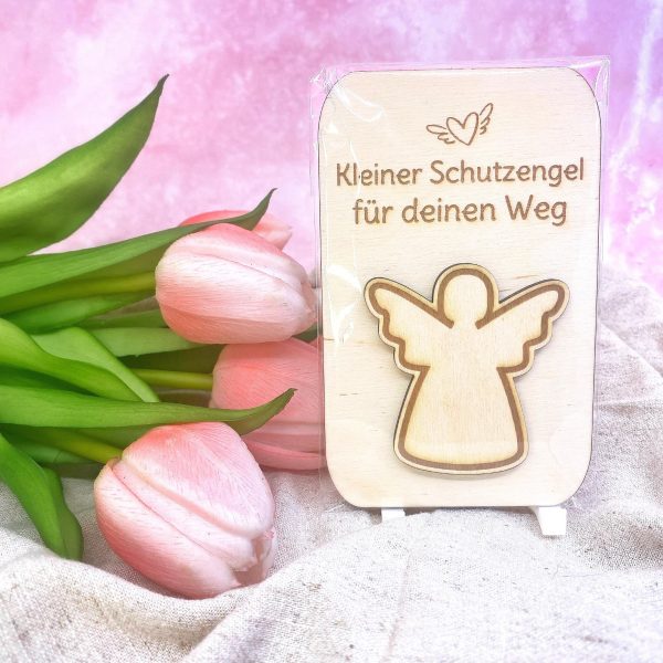 Schutzengel Holz Geschenk personalisiert – kleines Mitbringsel Mutmacher Glücksbringer – Geschenkidee Taufe Prüfung Abschied