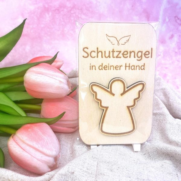 Schutzengel Holz Geschenk personalisiert – kleines Mitbringsel Mutmacher Glücksbringer – Geschenkidee Taufe Prüfung Abschied